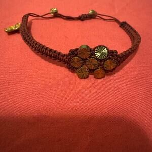 Rose Gonzales bohemian style adjustable pull-string bracelet in chocolate brown